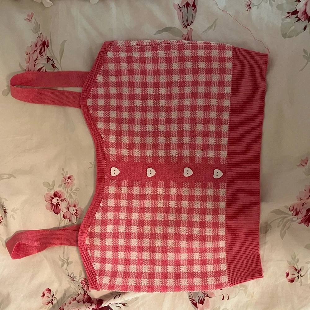 πWhite and Pink Plaid Crop Topπ - Picture 5 of 6